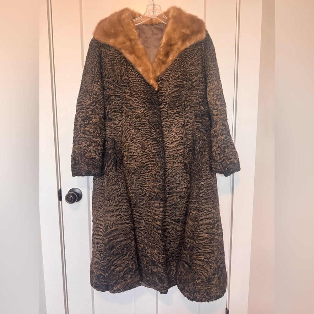 Vintage faux fur jacket brown black swakara